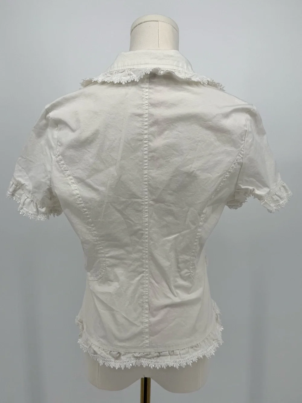 Kelly USA Vintage White Fringed Short Sleeve Blazer Cotton Cream Large